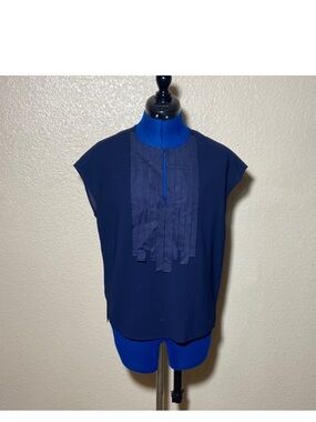 J. Crew Navy Sleeveless Pleated Front Blouse